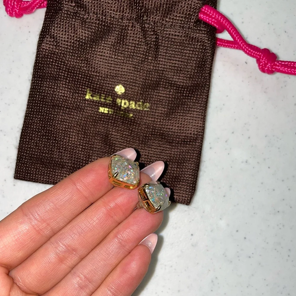 Kate Spade White‎ Opal Pearl Glitter Square Stud Earrings
